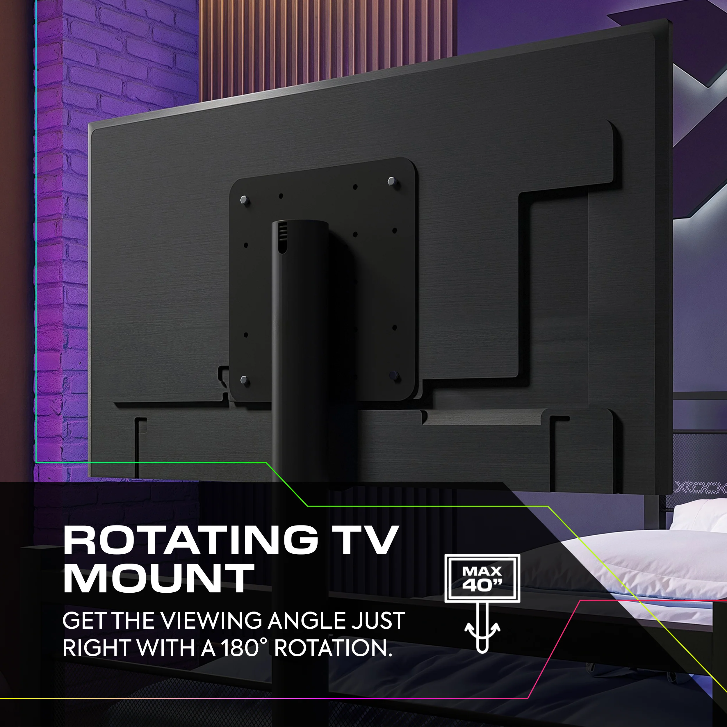 Basecamp RGB Single LED Gaming TV Bed - Black