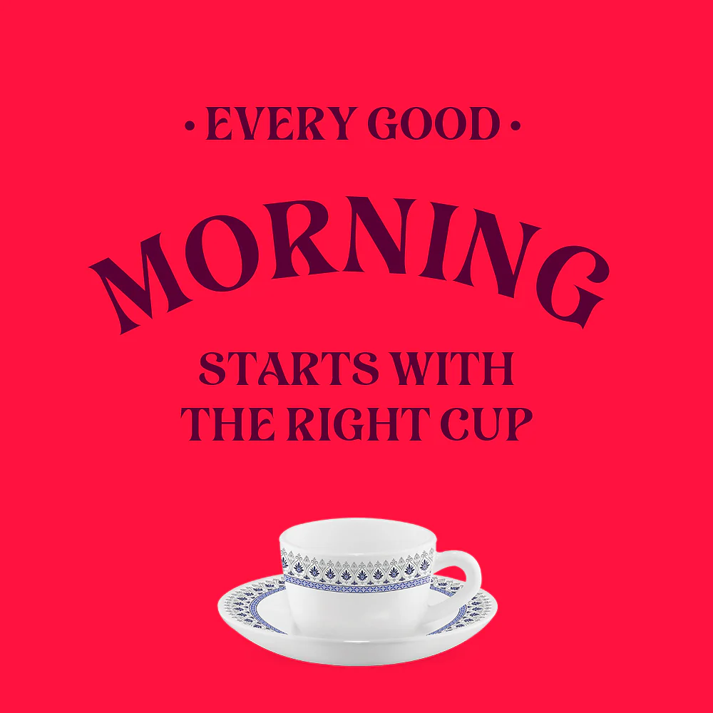 Larah by Borosil Ocean Cup n Saucers Set, 140ml x 8