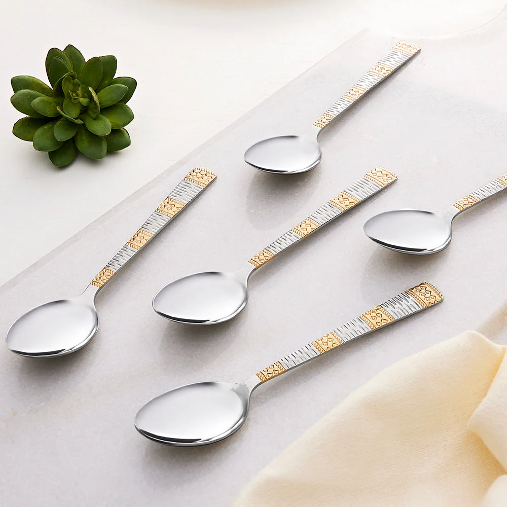 Borosil Gold Dessert Spoon, Set of 6-16.5 cm