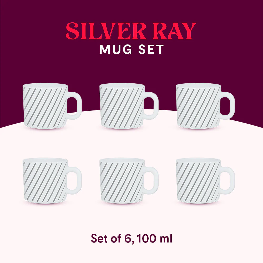 Larah by Borosil Silver Ray Mug Set, 2 x 240ml
