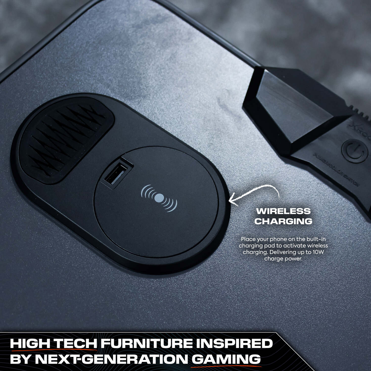 Carbon-Tek 120cm LED Gaming Desk with Wireless Charging - Grey / Red RGB