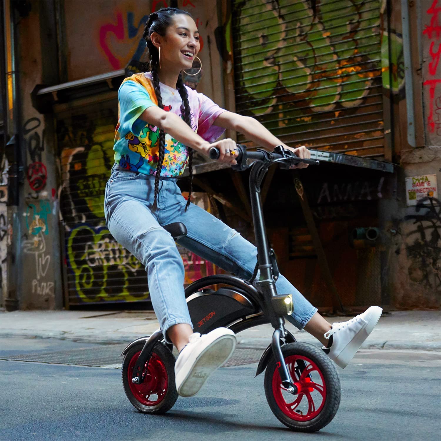 Folding Electric Ride On, Easy-Folding Built-In Carrying Handle, Lightweight Frame, LED Headlight, Rechargeable Battery, Ages 12+
