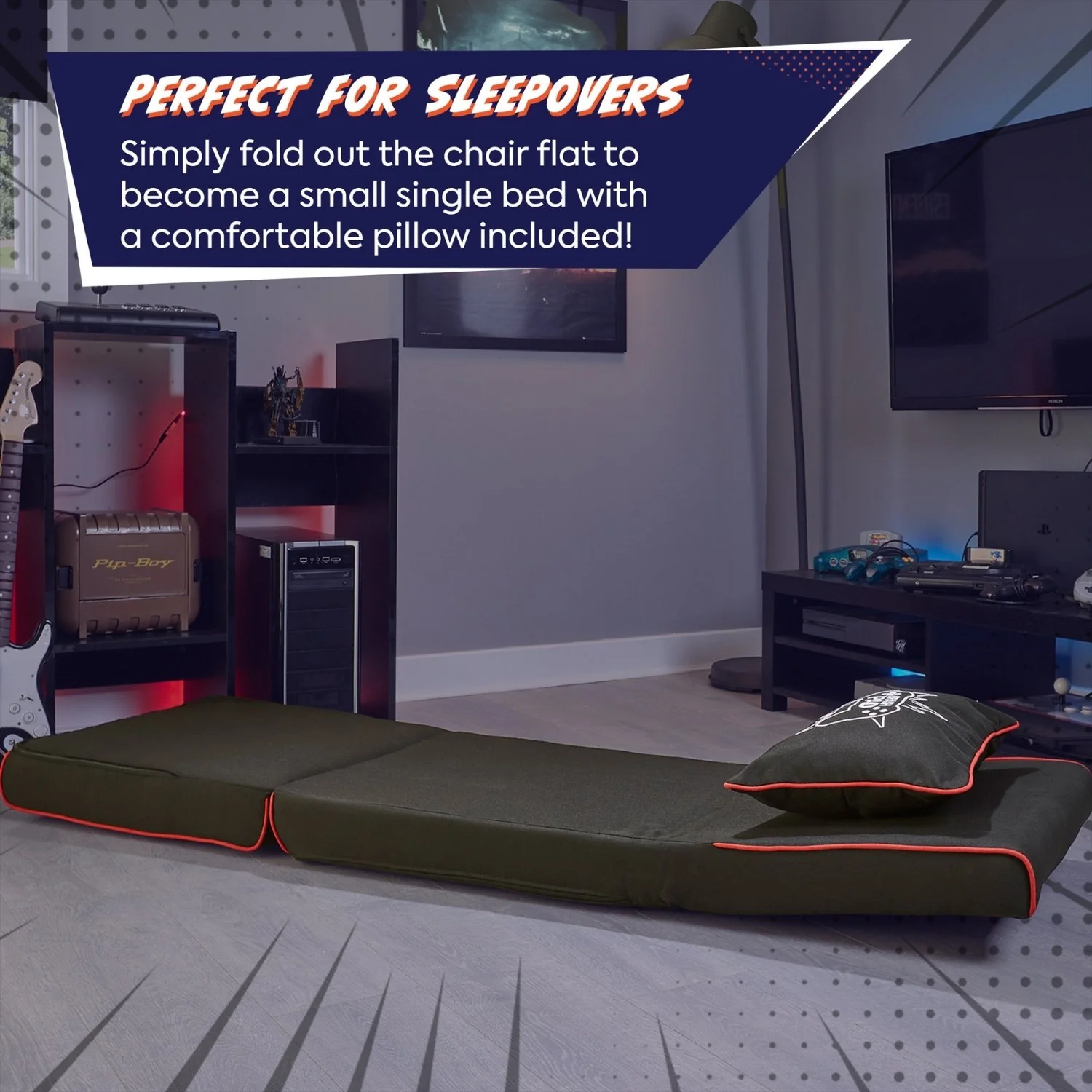 Crash Pad Jr Foldable Z Bed Mattress and Gaming Chair - Black