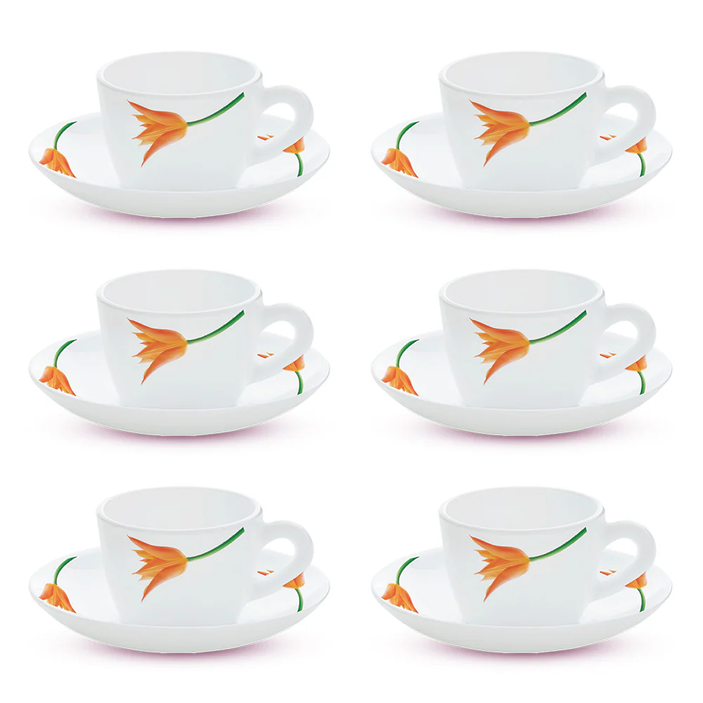 Larah by Borosil Firefly Cup n Saucer Set, 140ml x 12