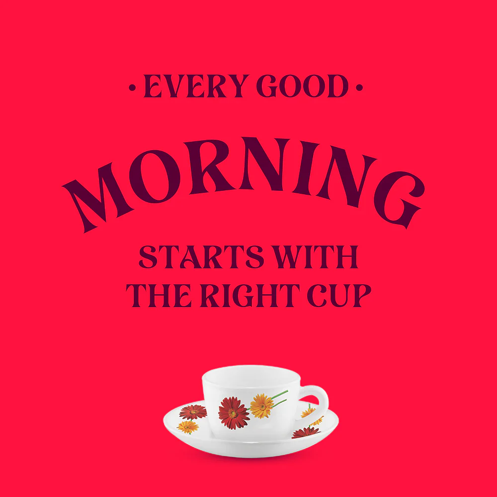 Larah by Borosil Zinnia Cup n Saucer Set, 90ml x 12