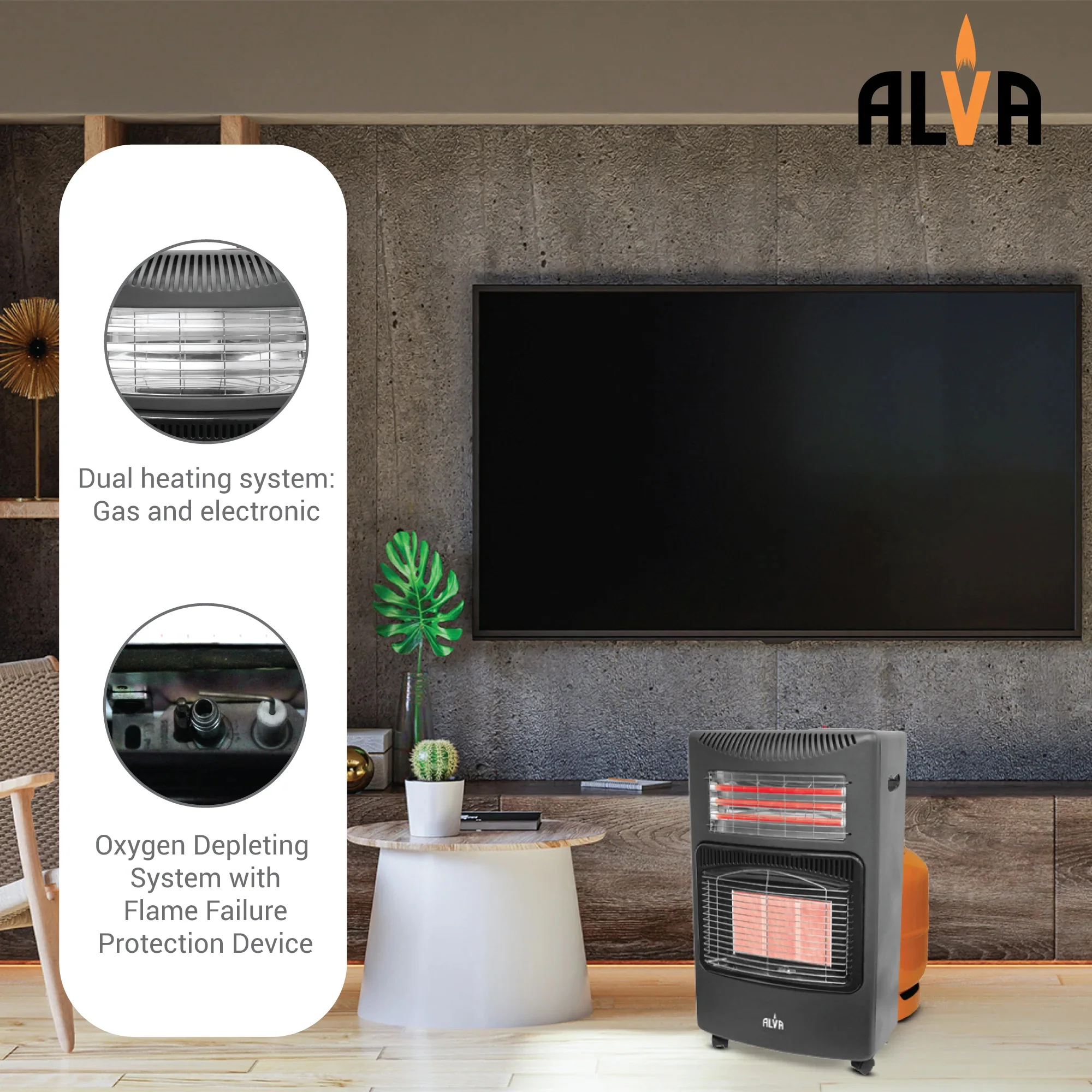 Alva 3 Panel Gas Heater Black