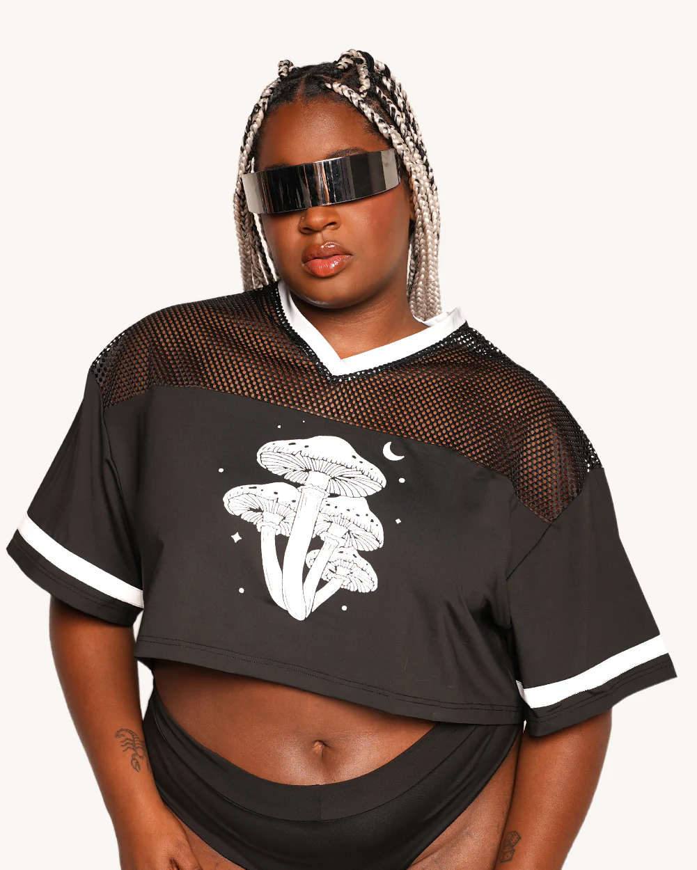 Mushroom Silver Reflective Cropped Football Jersey