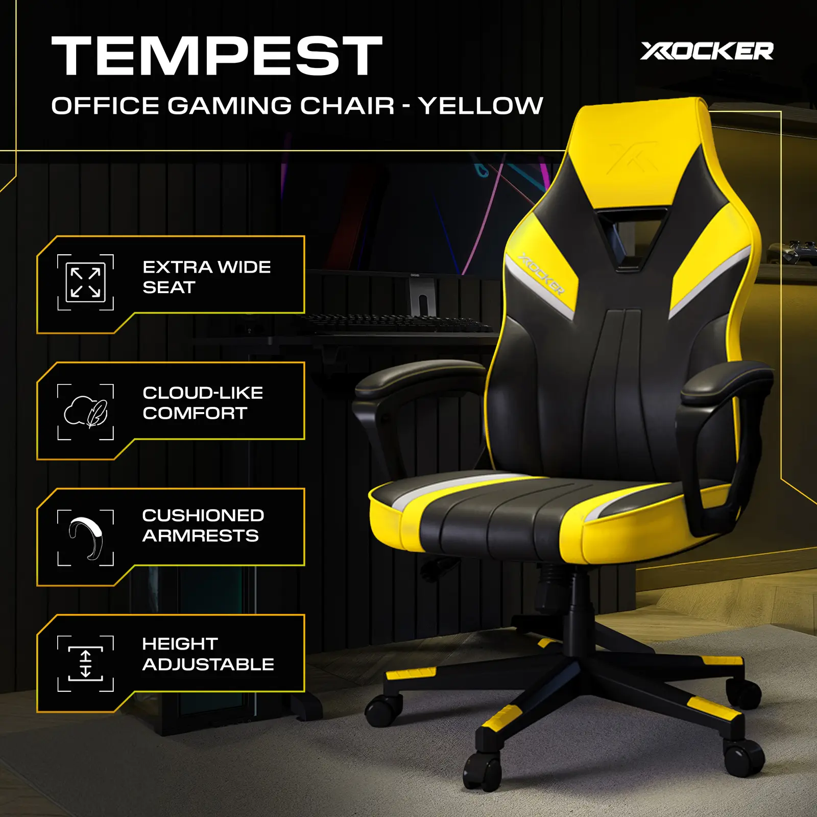 Tempest Ergonomic PC Office Gaming Chair - Yellow