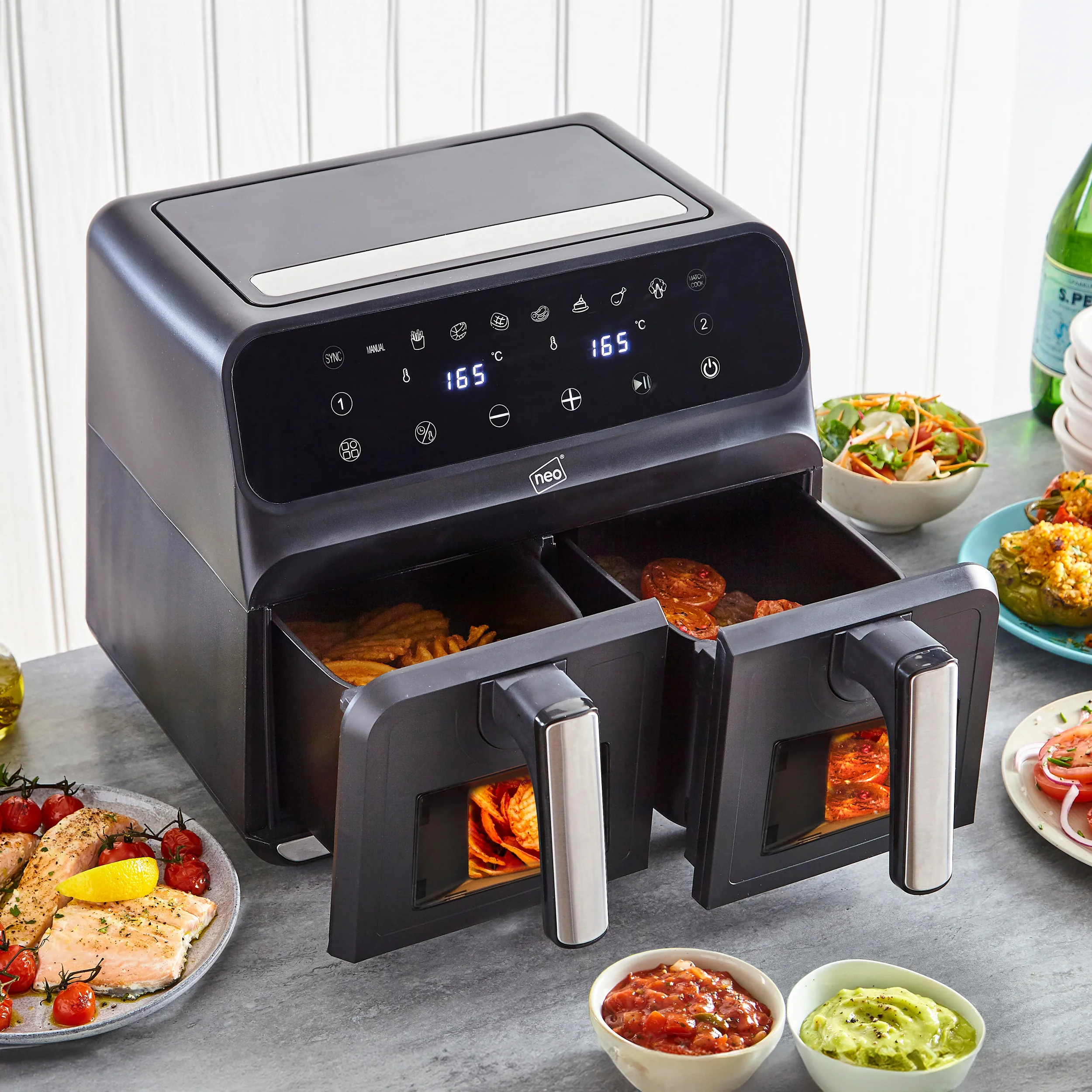 Neo Electric Digital Air Fryer Black 8.5L with Dual Drawer & Glass Viewing Window