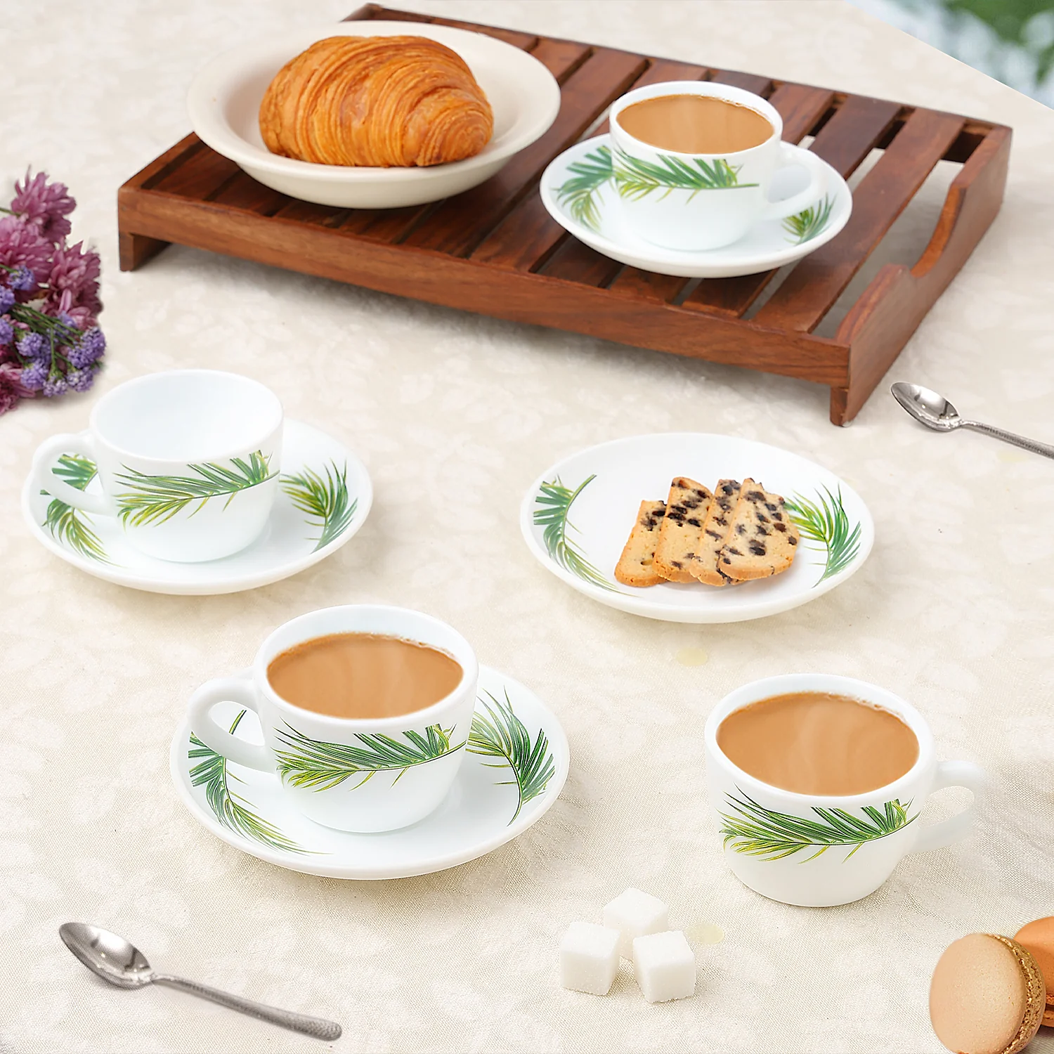 Larah by Borosil Crescent Cup n Saucer Set, 140ml x 8