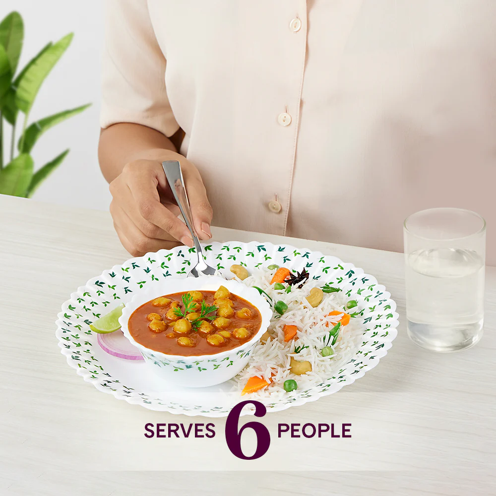 Larah by Borosil Sage 35 pc Dinner Set w Vision Glass