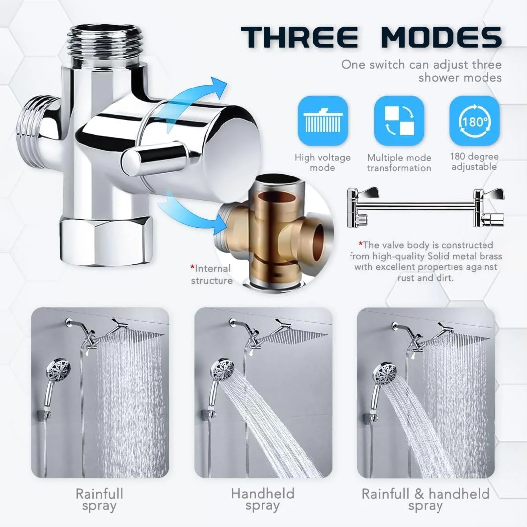 10'' Rainfall Shower Head with Handheld Combo, 8+2 Mode, 11'' Adjustable Extension Arm, 100 Self-Cleaning Nozzles