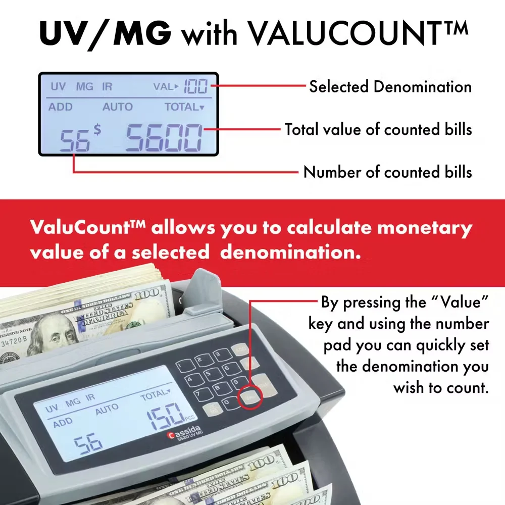 Cassida 5520 UV & MG Currency Counter with ValuCount UV & MG Counterfeit Detection