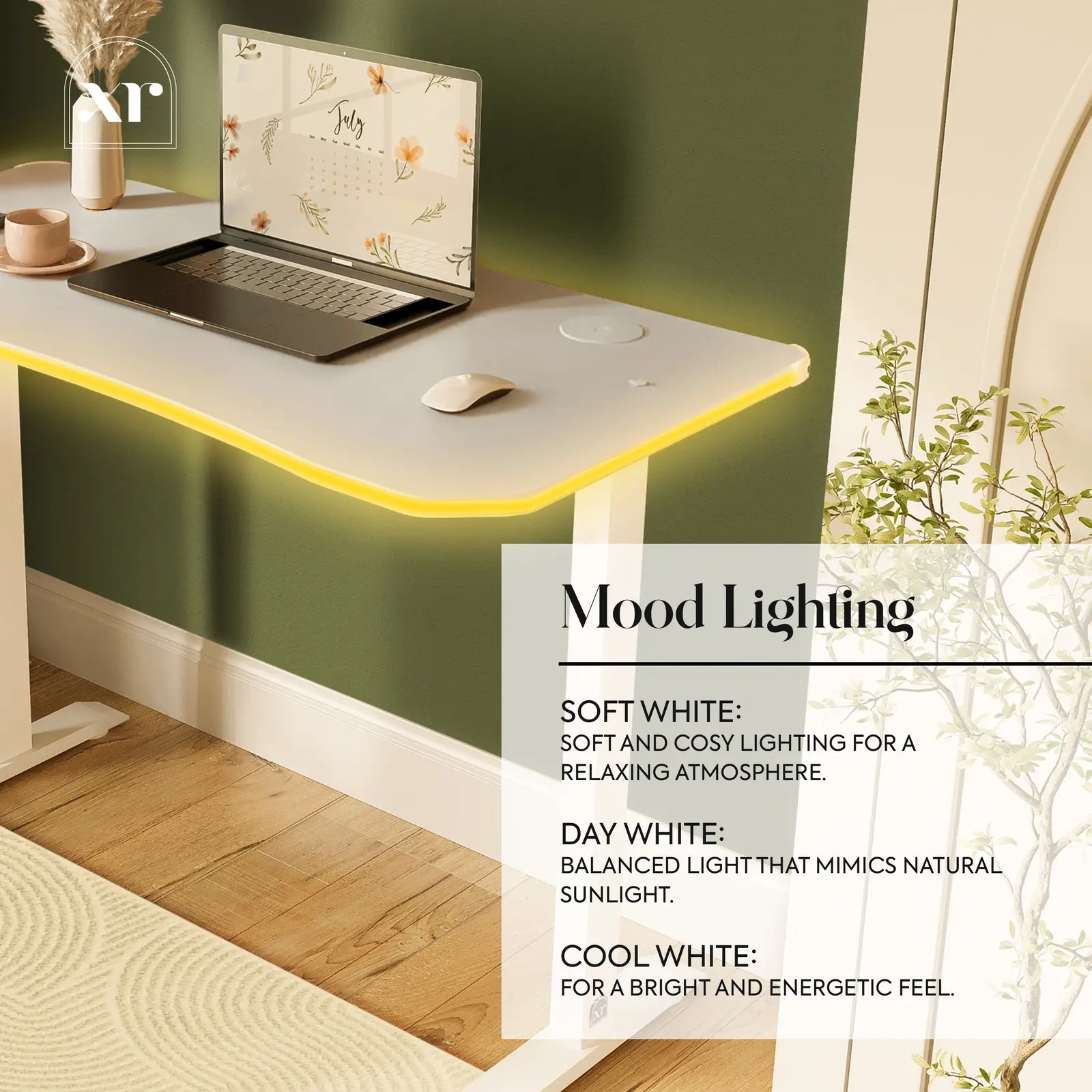 Oka LED Office Desk with Wireless Charging - White (2 Sizes)