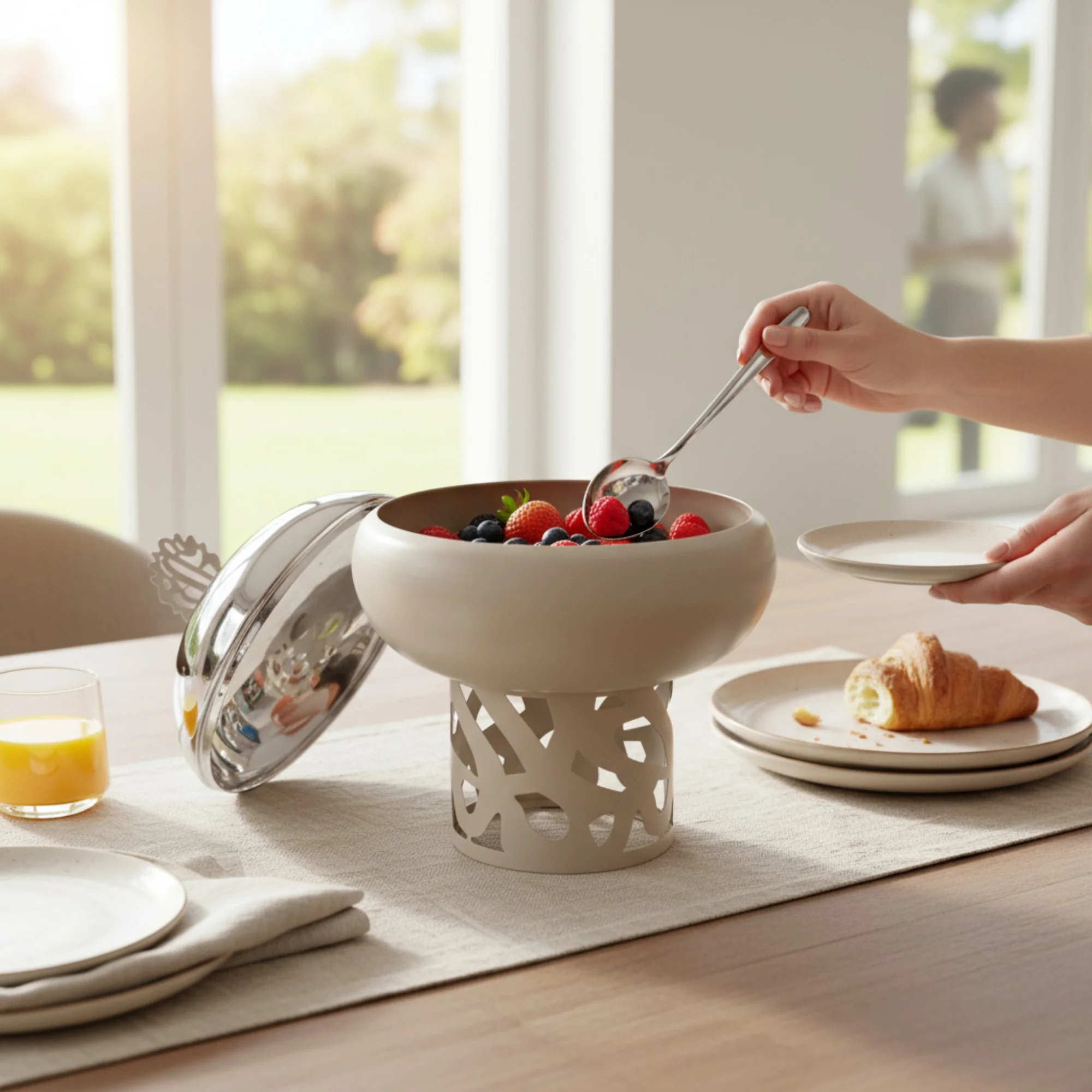 400ml Sugar Bowl Beige & Stainless Steel