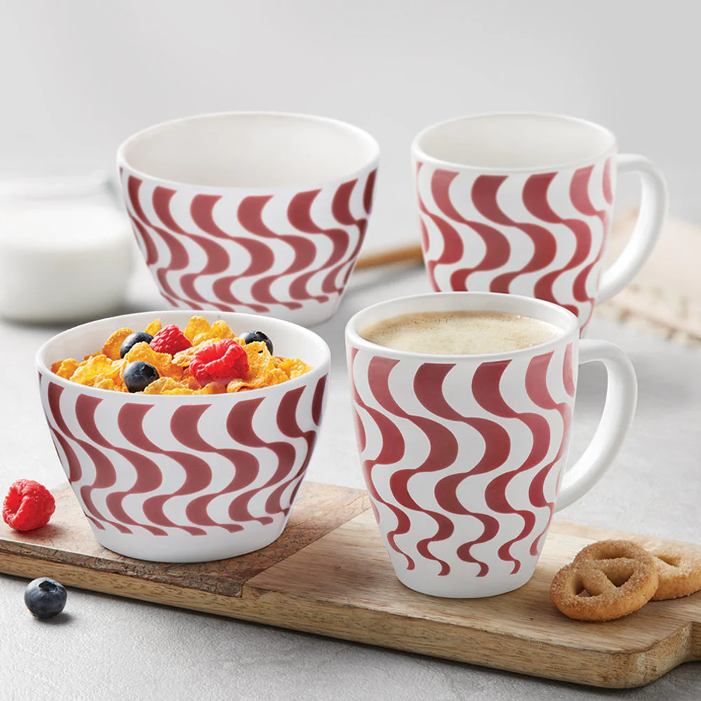 Larah by Borosil Waves Brown Breakfast Set, 4 pc
