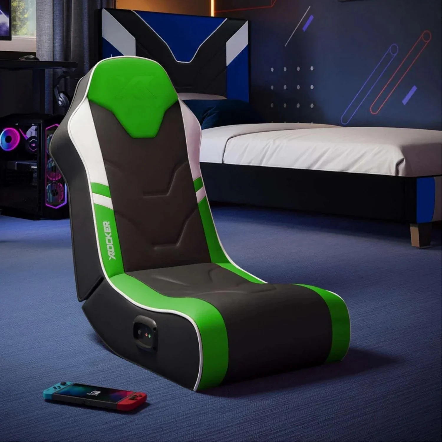 Shadow 2.0 Audio Floor Rocker Gaming Chair for Kids - Green / Black
