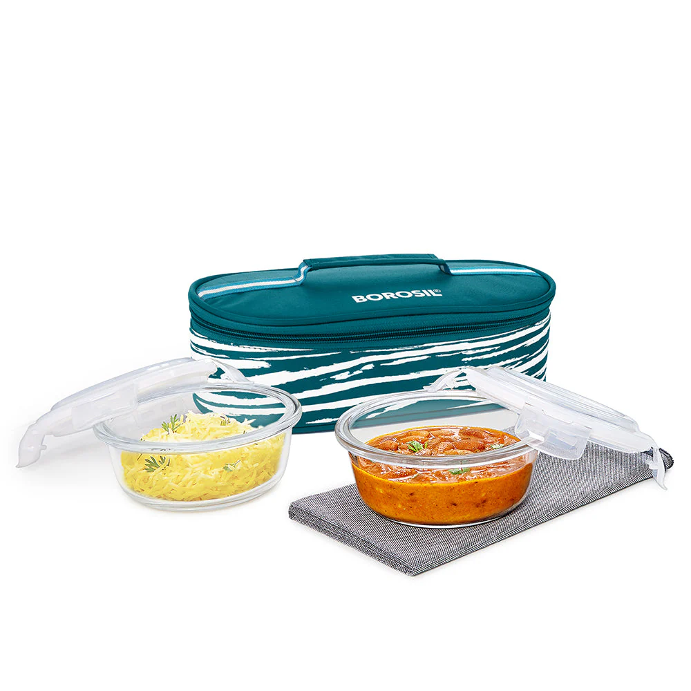 Steller Glass Lunch Box, Round x 2 (Flat), Set of 2, 400ml