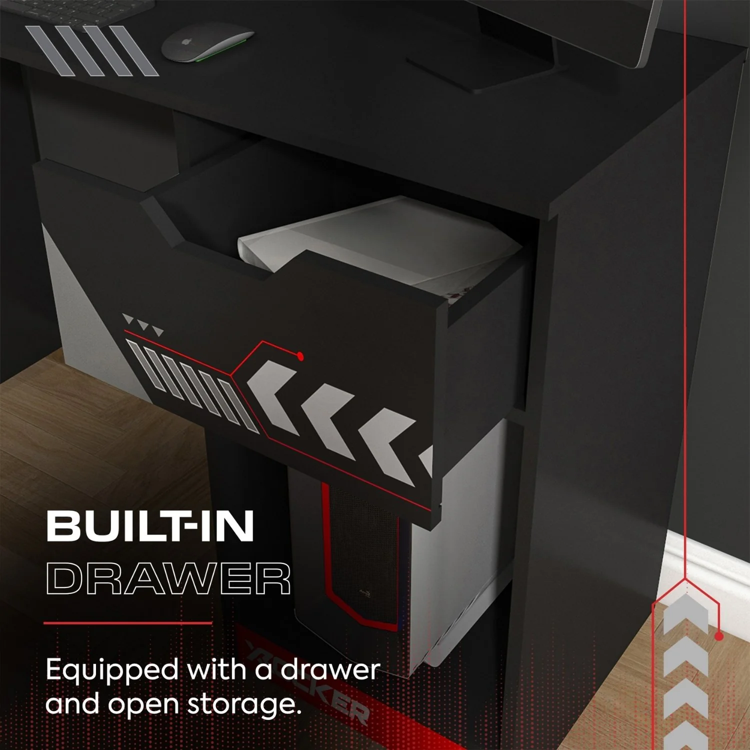 Octane 110cm Gaming Desk with Drawer - Red