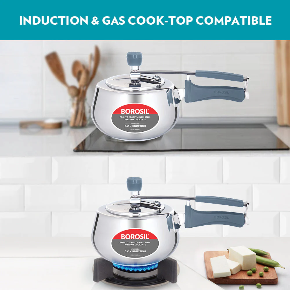 Borosil Pronto Edge SS Pressure Cooker, 3L