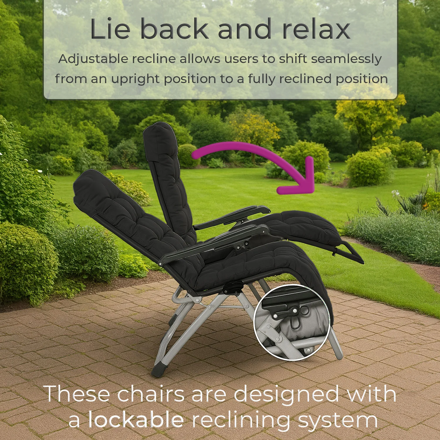 Neo Black Zero Gravity Sun Lounger With Padded Cushions Set of Two