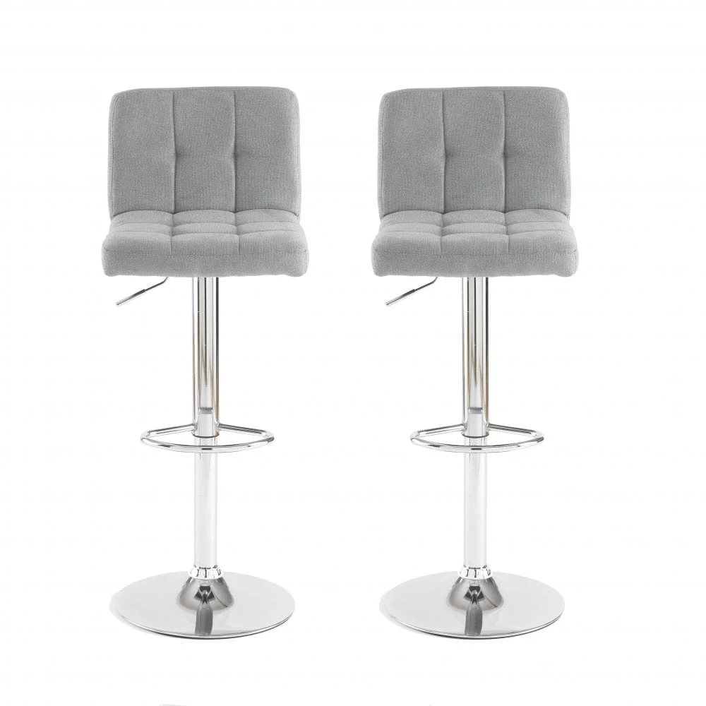 Neo Bar Stool Grey Fabric & Polished Steel Base Set of Two