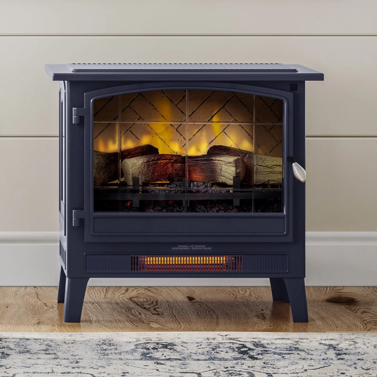 Country Living Navy Blue Infrared Electric Fireplace Stove Heater