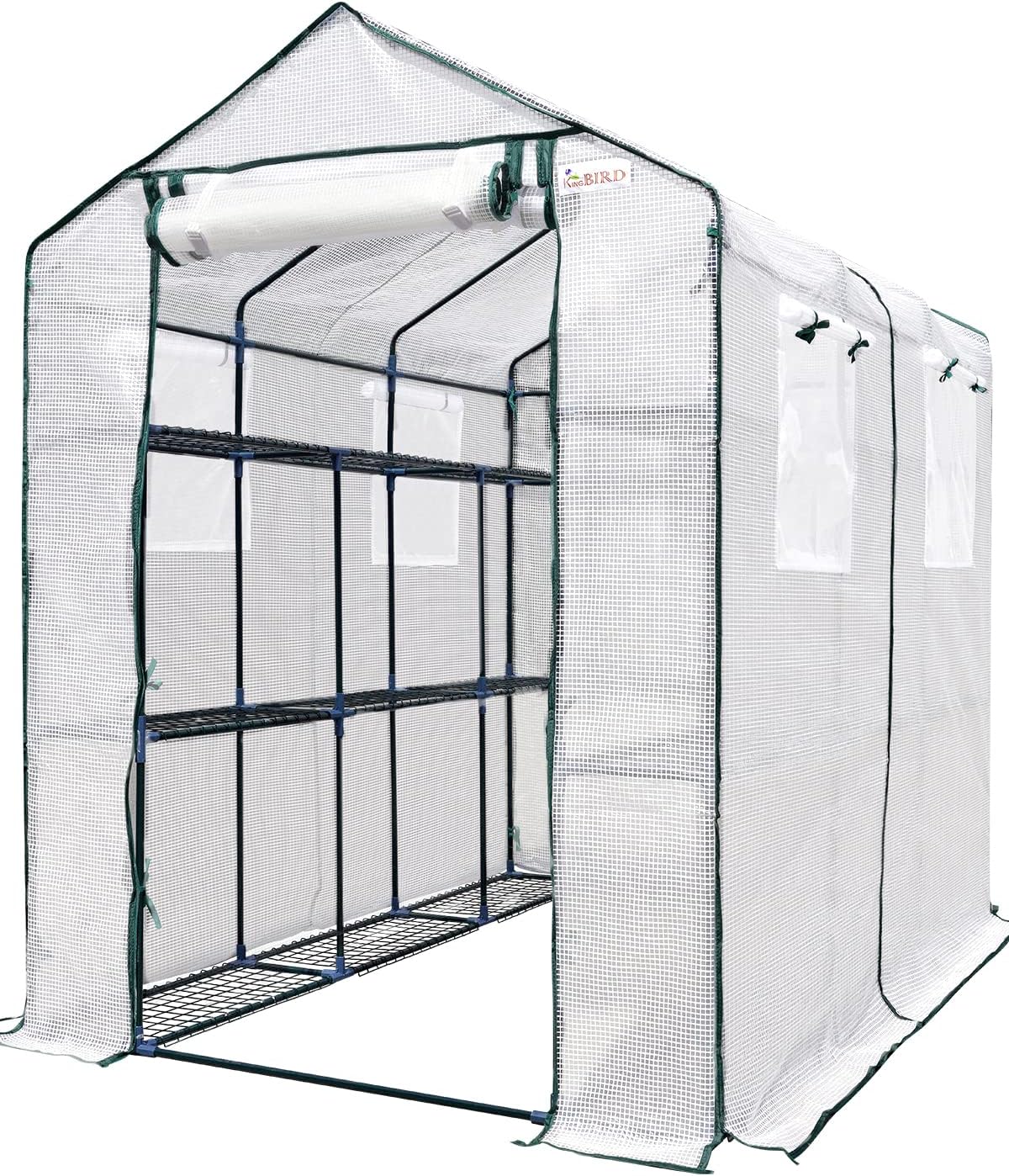 Walk-in Greenhouse for Outdoors, Thickened PE Cover & Heavy Duty Powder-Coated Steel, w/ Zippered Mesh Door & Screen Windows