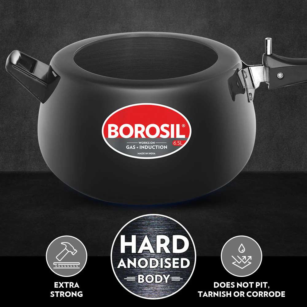 Borosil Pronto Hard Anodised Pressure Cooker, 6.5L