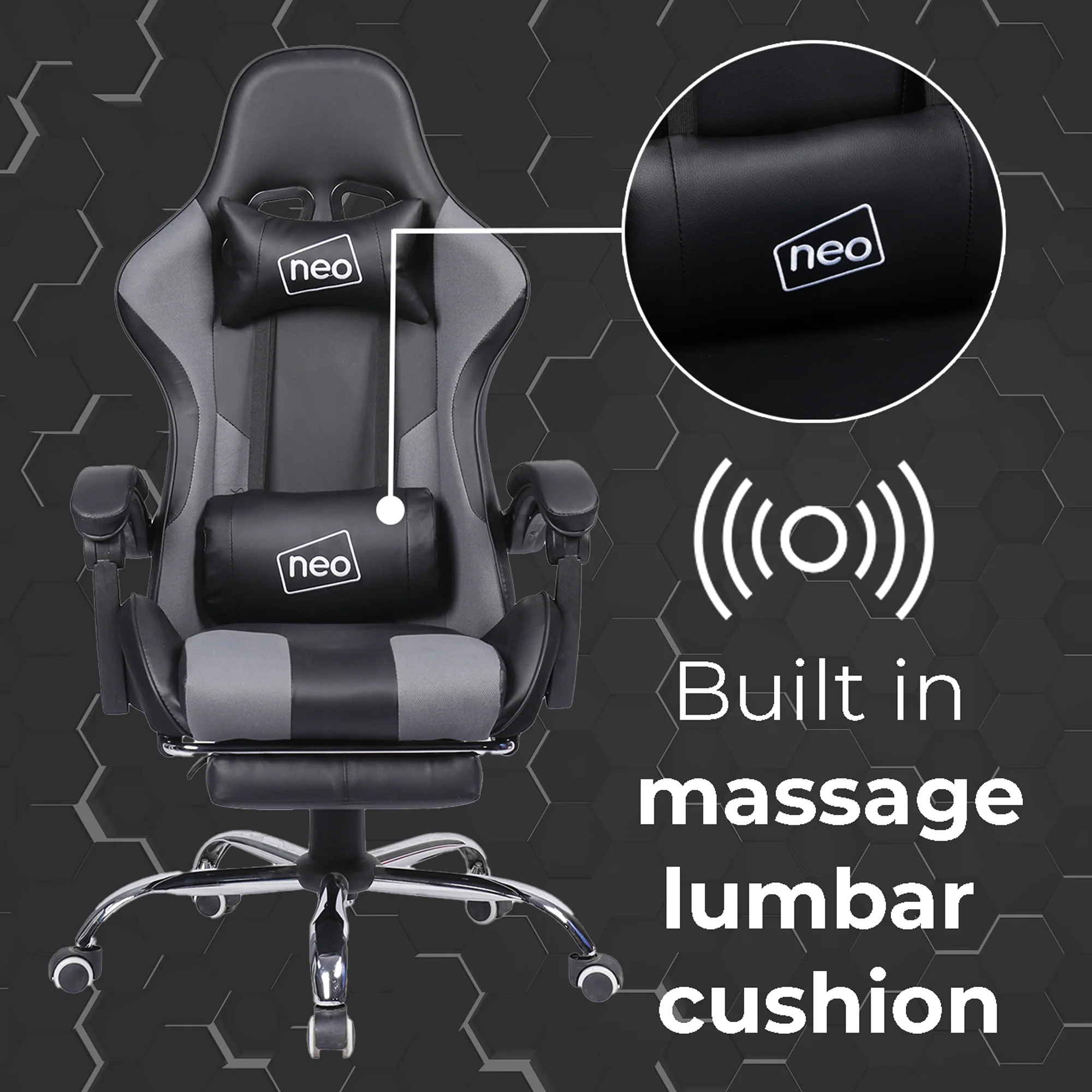 Neo  Gaming Chair Grey & Black Leather with Massage Function