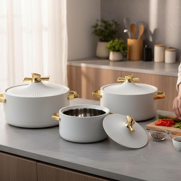 3 Piece Food Warmer Serving Set Grey