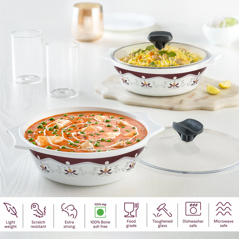 Borosil Home Chef Set-Buy Inner Lid Pressure Cooker 3.5 L & Get 1 L x 2 Casseroles with Lid Free Worth ₹ 1,499/-