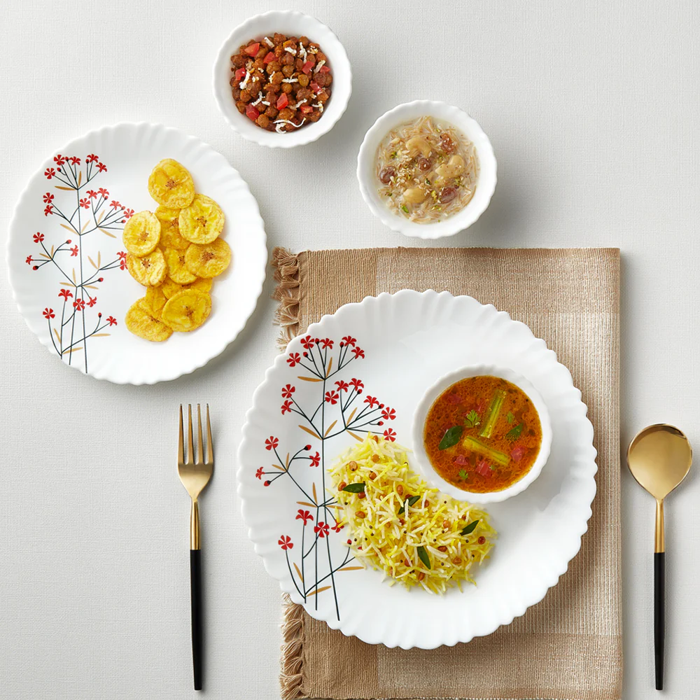 Larah by Borosil Red Bud Dinner Set, 39 pc