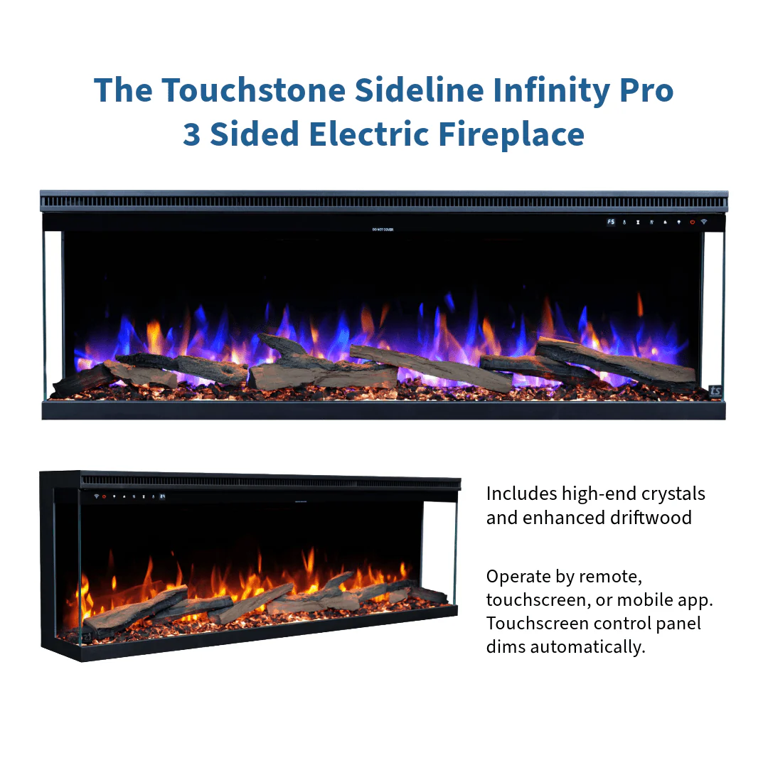 Sideline Infinity Pro 50 Inch 3 Sided Recessed Smart Electric Fireplace 80045