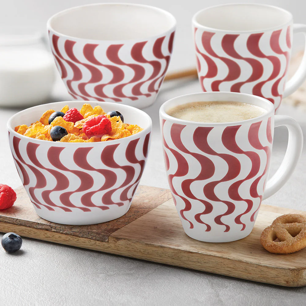 Larah by Borosil Waves Brown Breakfast Set, 4 pc