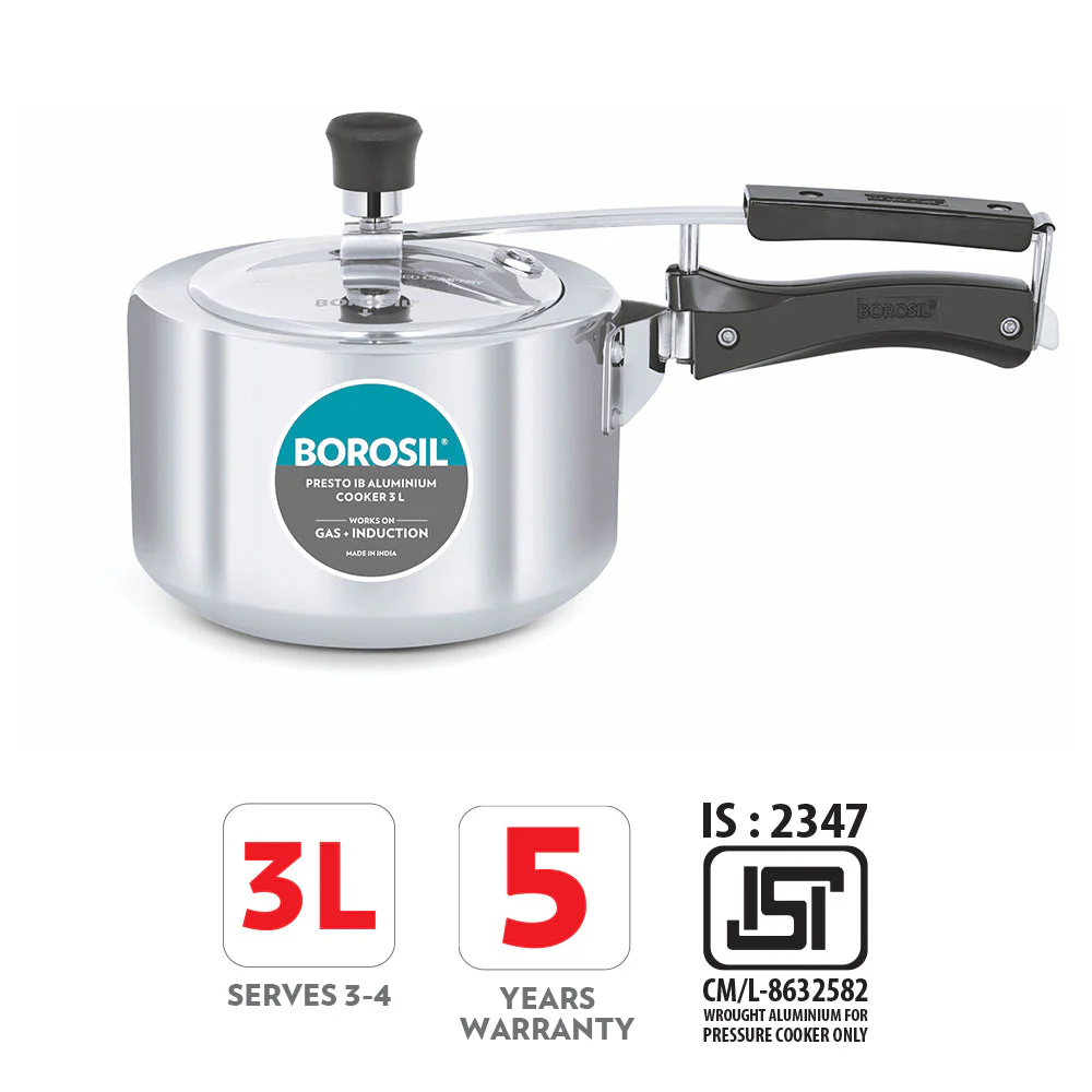Borosil Presto Aluminium Pressure Cooker, 3L