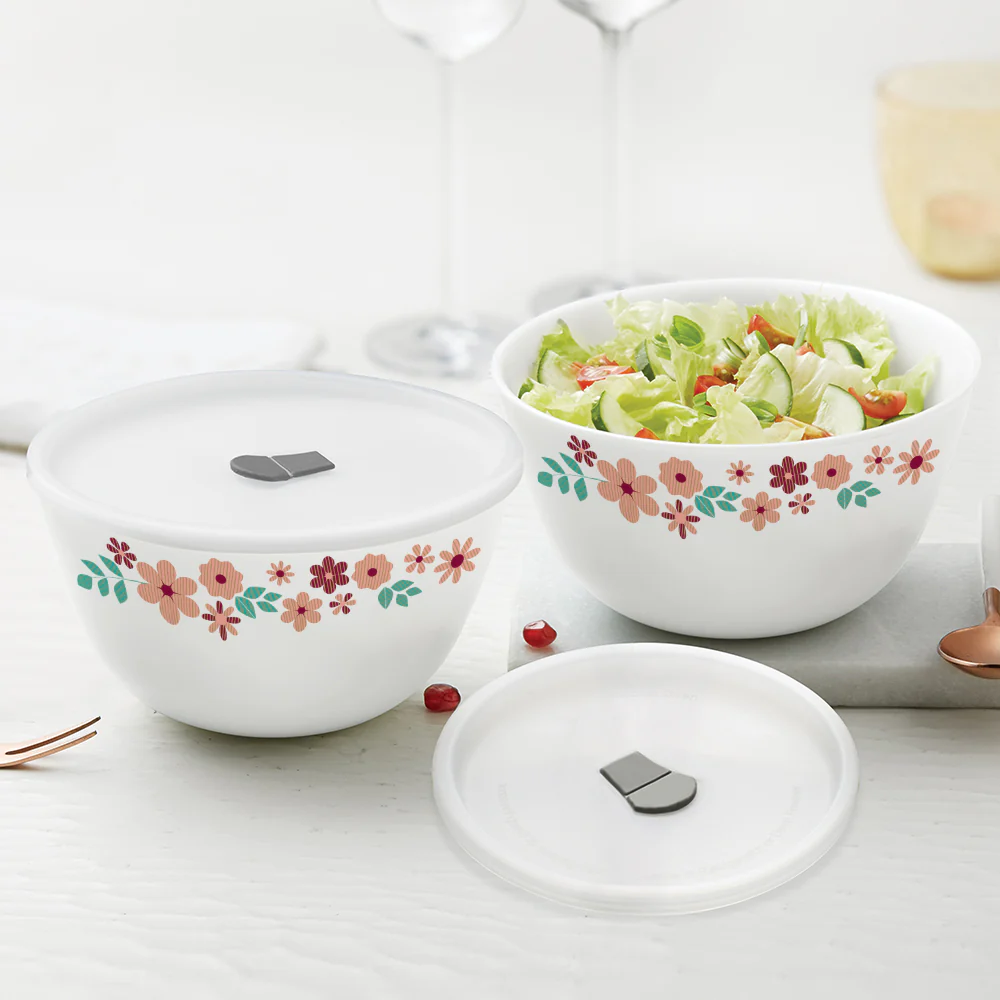 Larah by Borosil Ayana Mixing Bowl Set w Lid, 4 pc Set (500ml + 750ml)