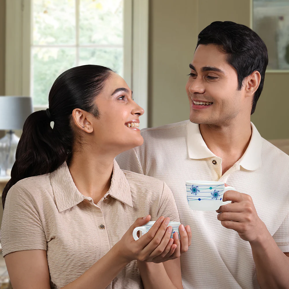 Larah by Borosil Bluebell Cup n Saucer Set, 140ml x 8