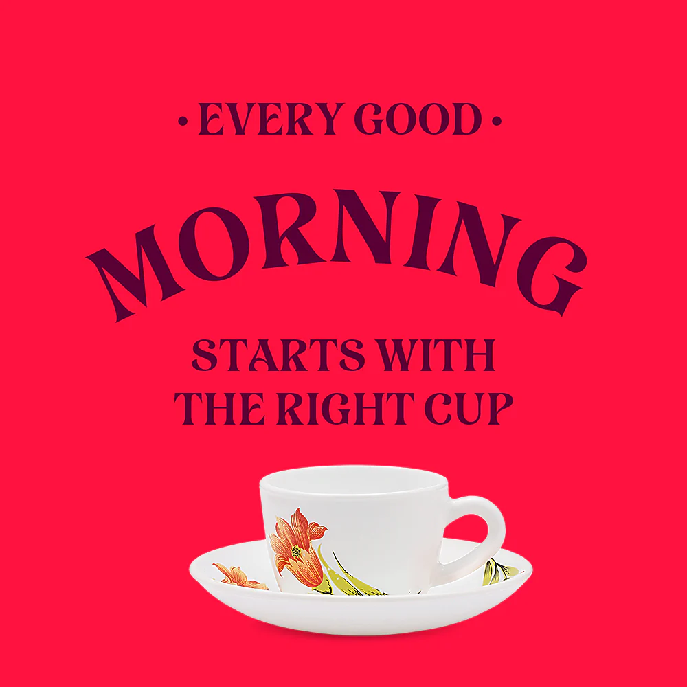 Larah by Borosil Red Iris Cup n Saucer Set, 90ml x 12