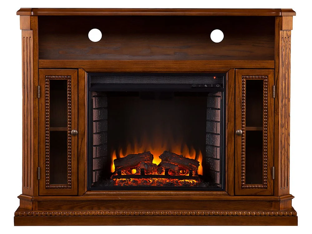 Atkinson Electric Fireplace Media Console in Rich Brown Oak