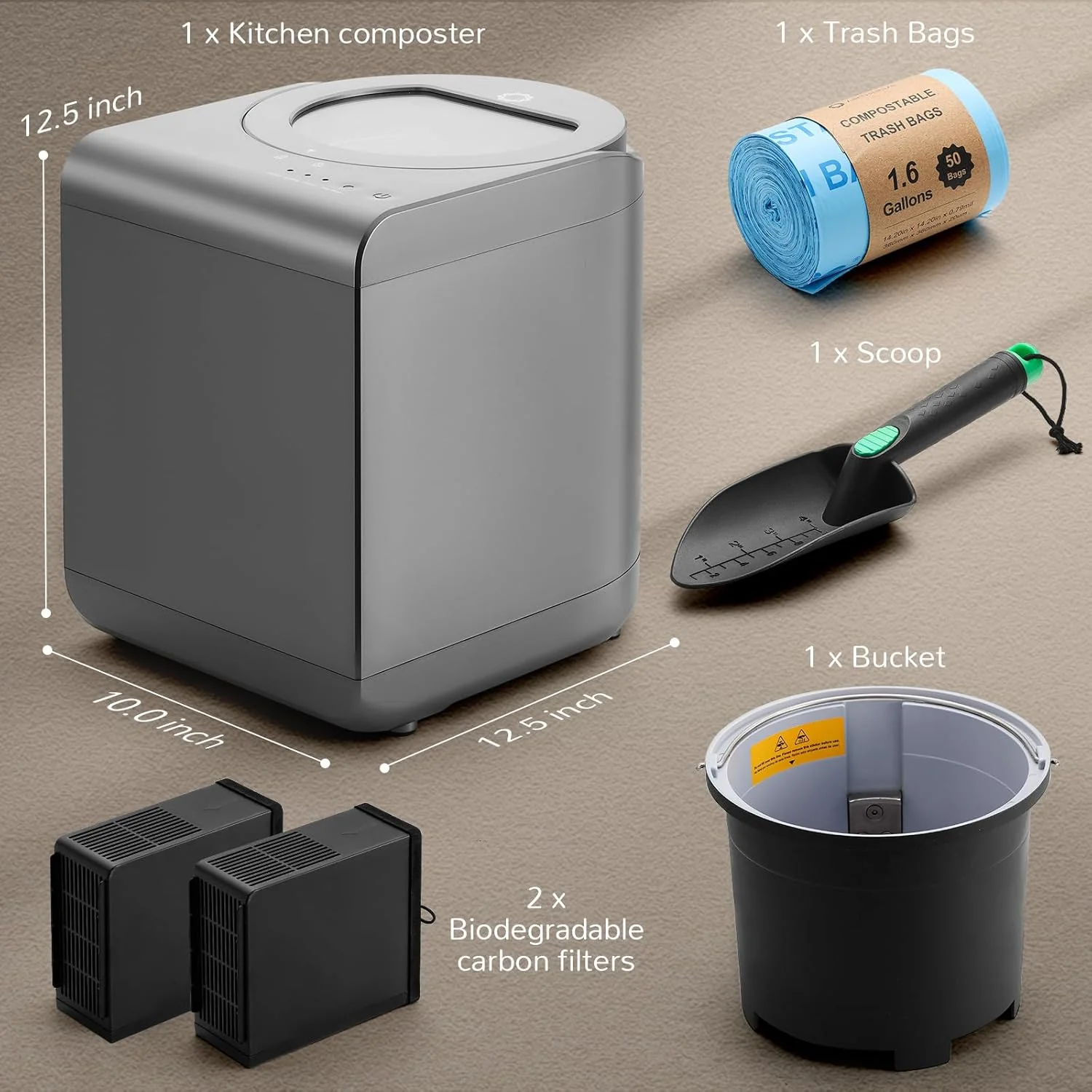Electric Kitchen Composter, 2.5L Capacity, Turn Food Waste and Scraps into Dry Compost