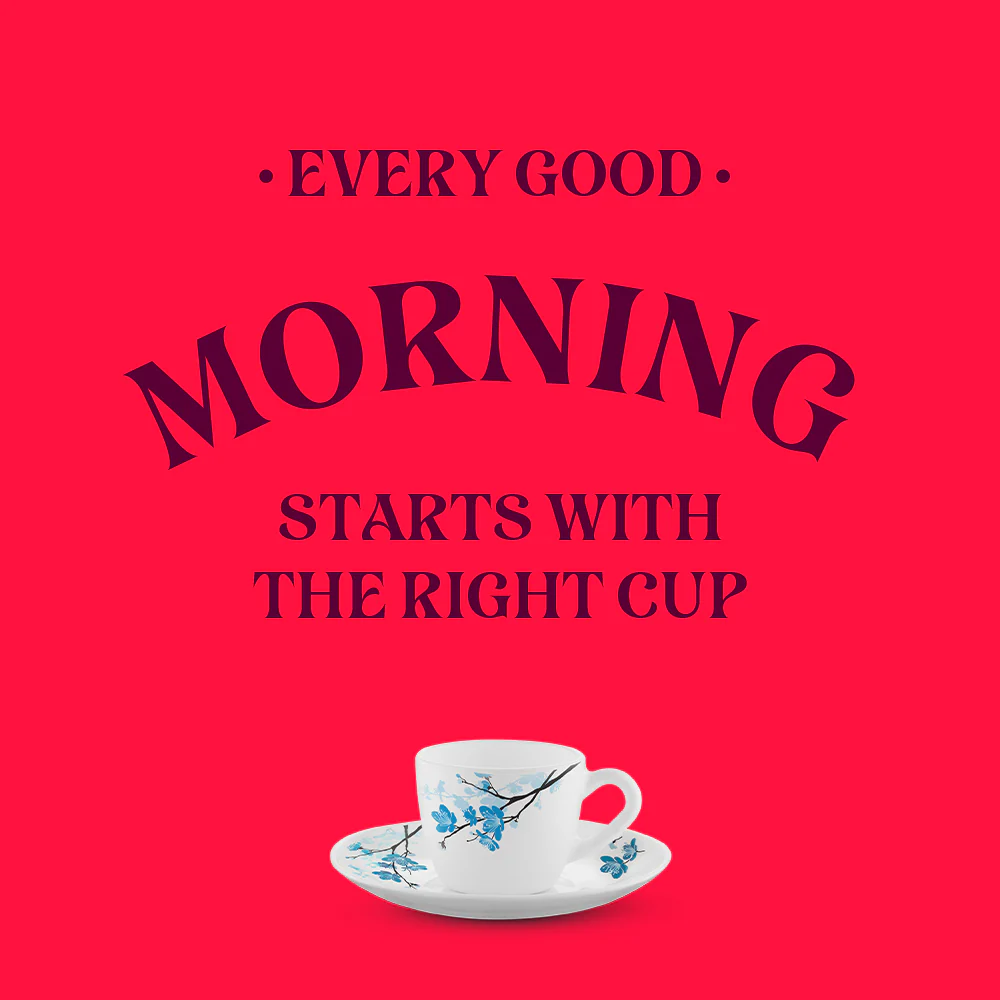 Larah by Borosil Mimosa Cup n Saucer Set, 90ml x 12