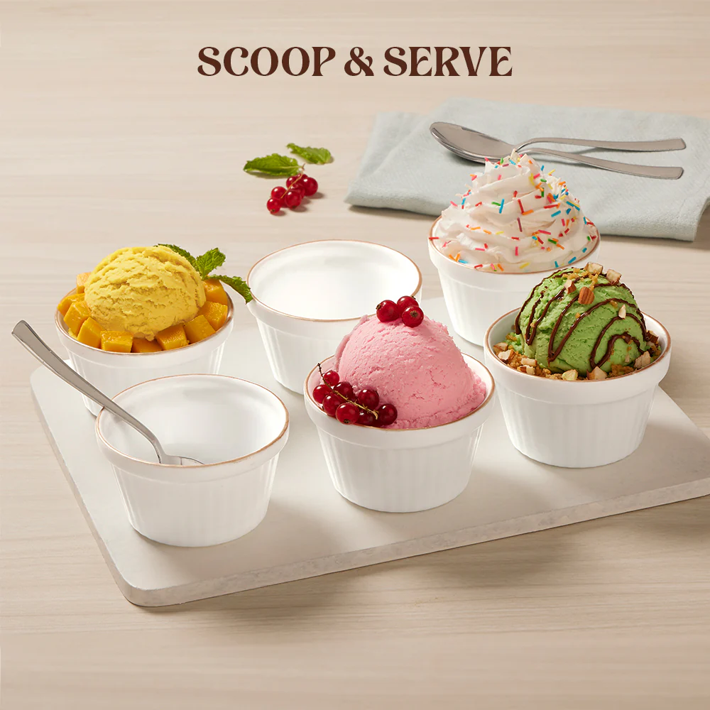 Larah by Borosil Goldline Ice Cream Bowl Set, 6 pc