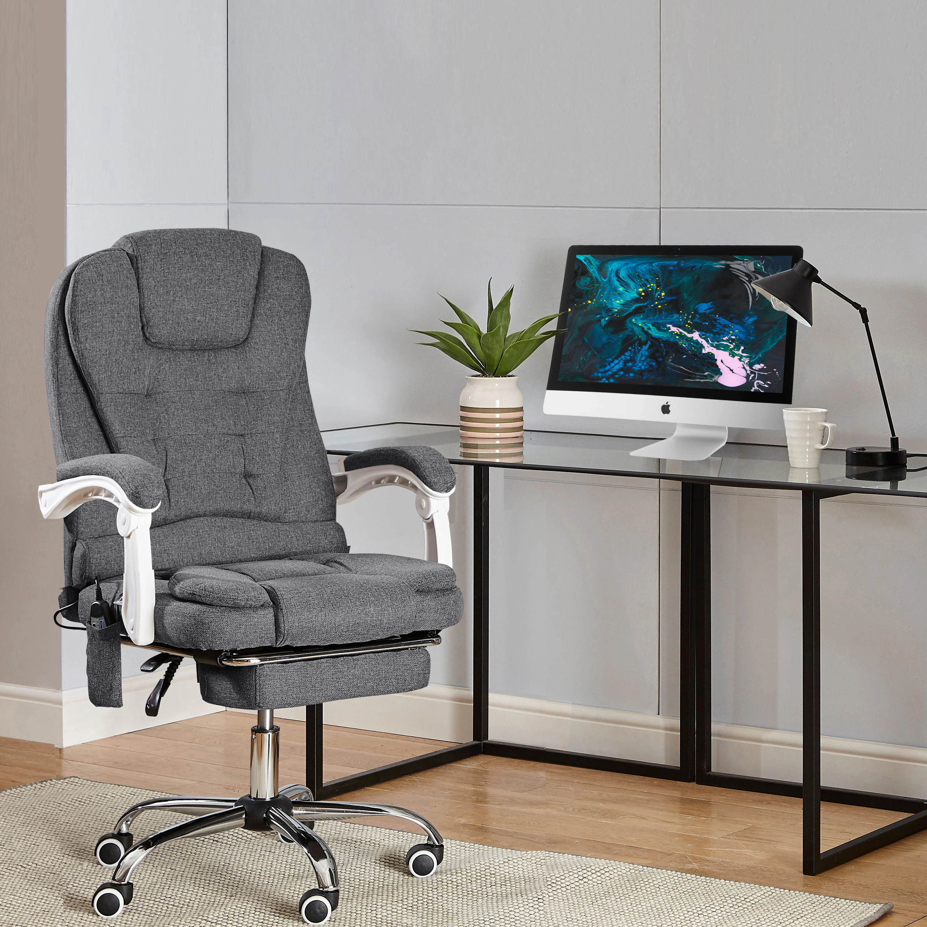 Neo Office Chair Dark Grey Fabric With Footrest & Massage Function