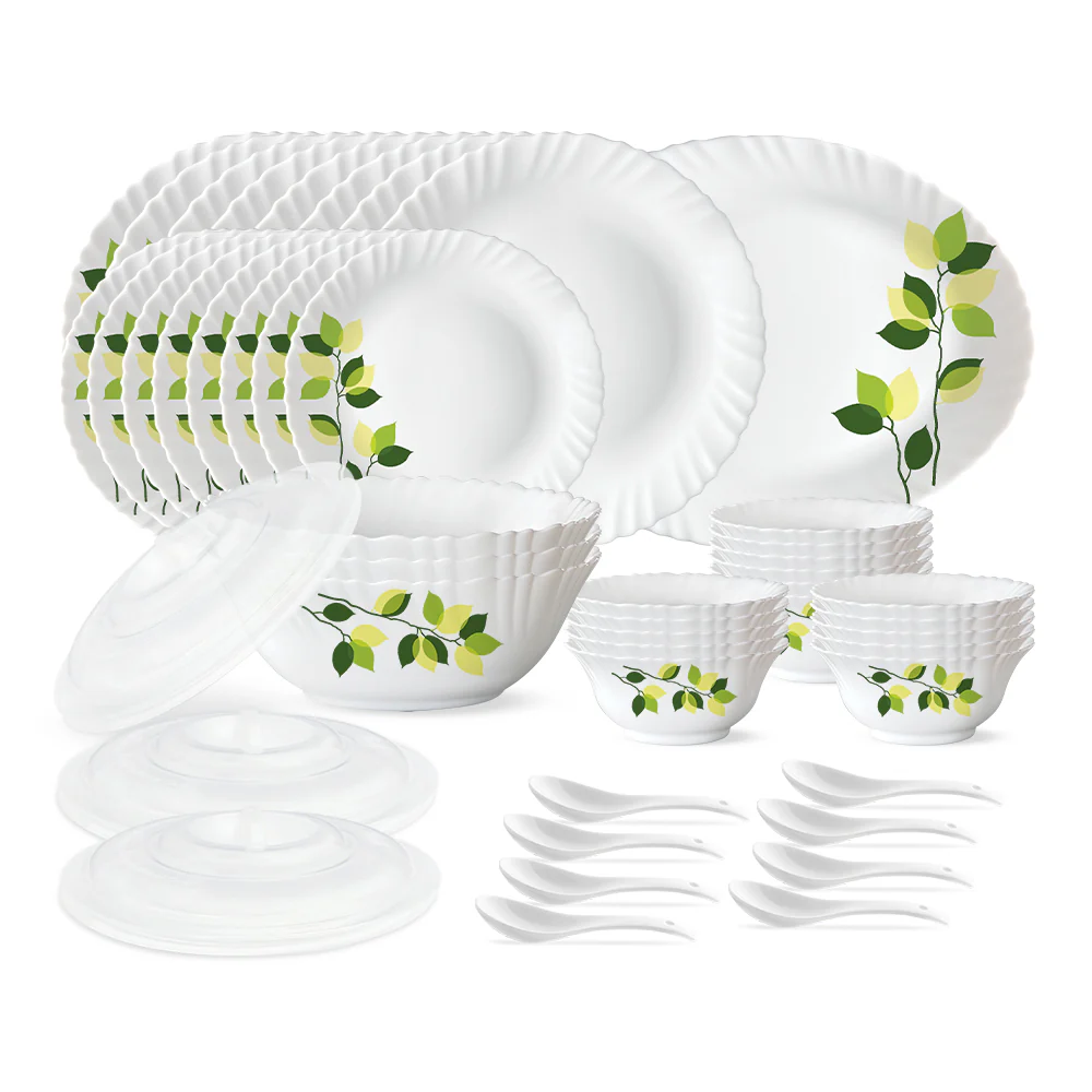 Larah by Borosil Green Leaves 47 pc Dinner Set