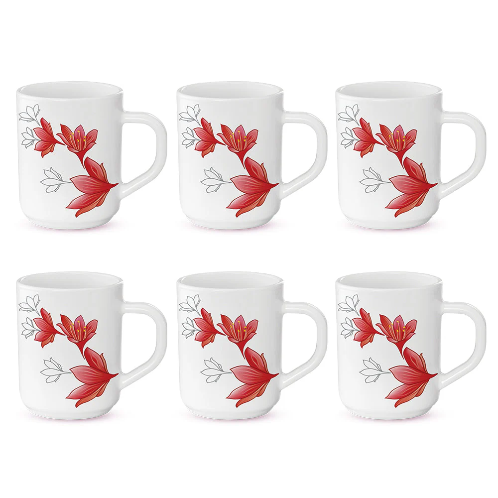 Larah by Borosil Ruby Mug Set, 100ml x 6