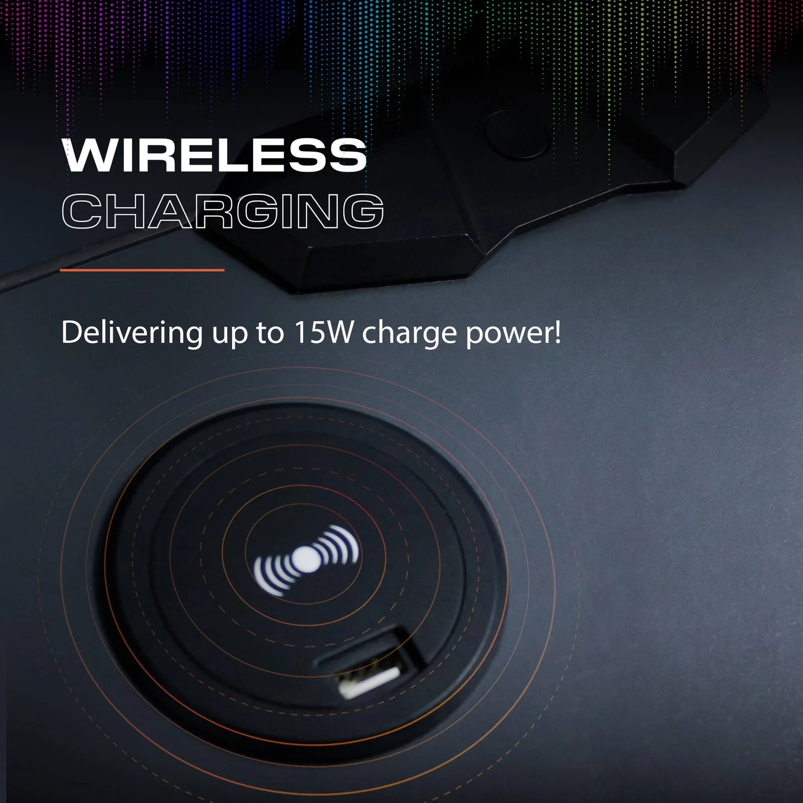 Carbon-Tek LED Bedside Side Table with Wireless Charging and Drawer - Grey / Blue RGB