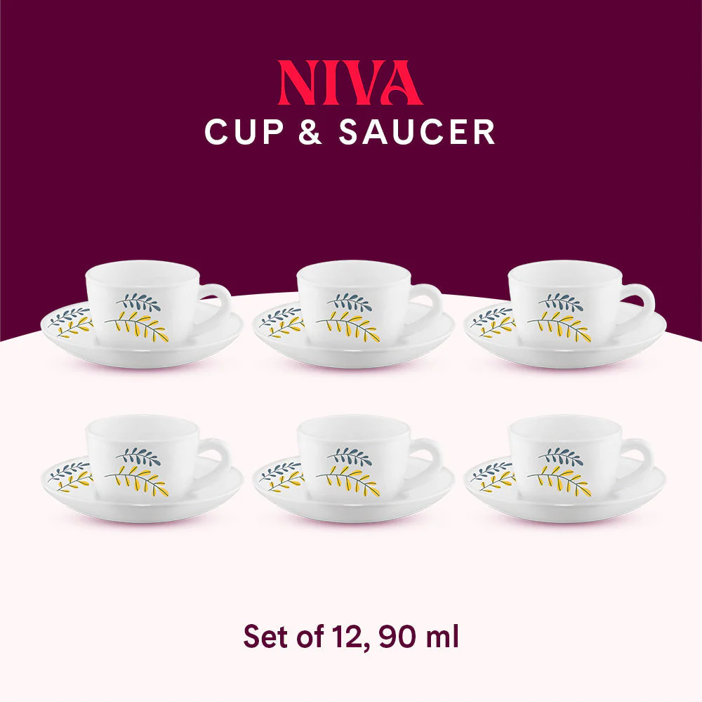 Larah by Borosil Niva Cup n Saucer Set, 140ml x 8