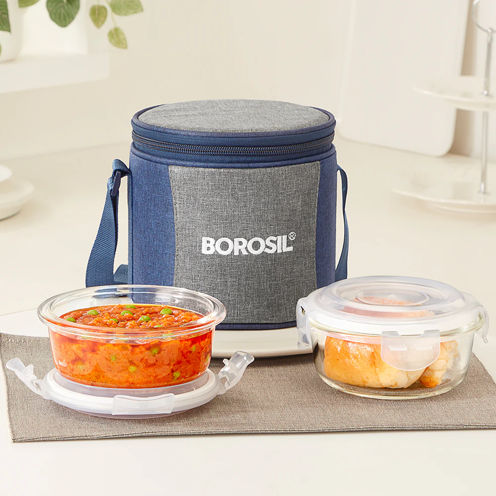 Borosil Alora Lunch Bag, Round x 2 (Tall)