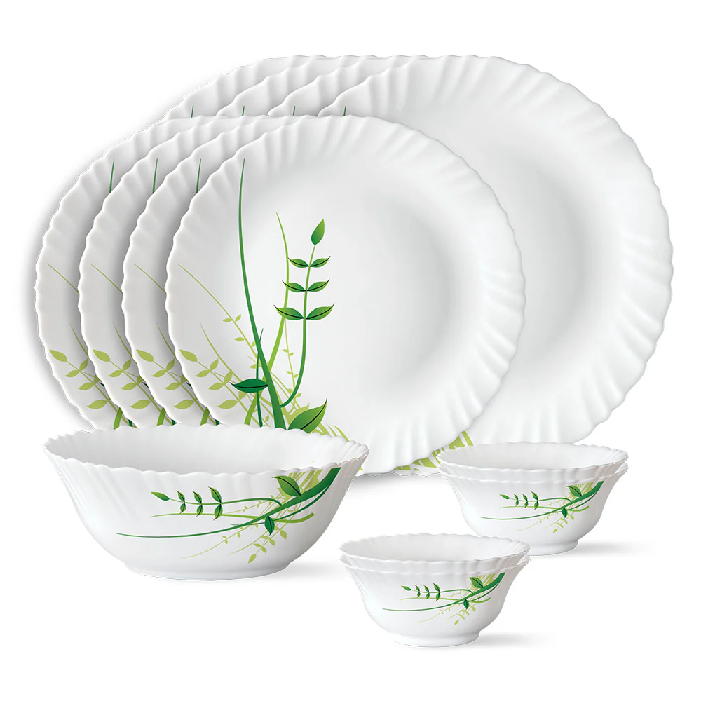 Larah by Borosil Green Herbs Dinner Set, 13 pc